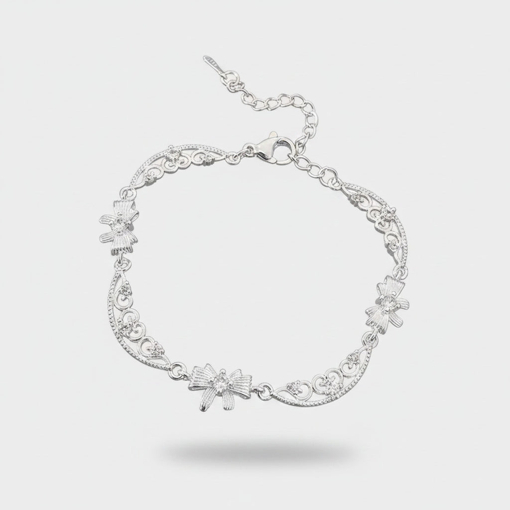 Silver Flower Charm Filigree Bracelet
