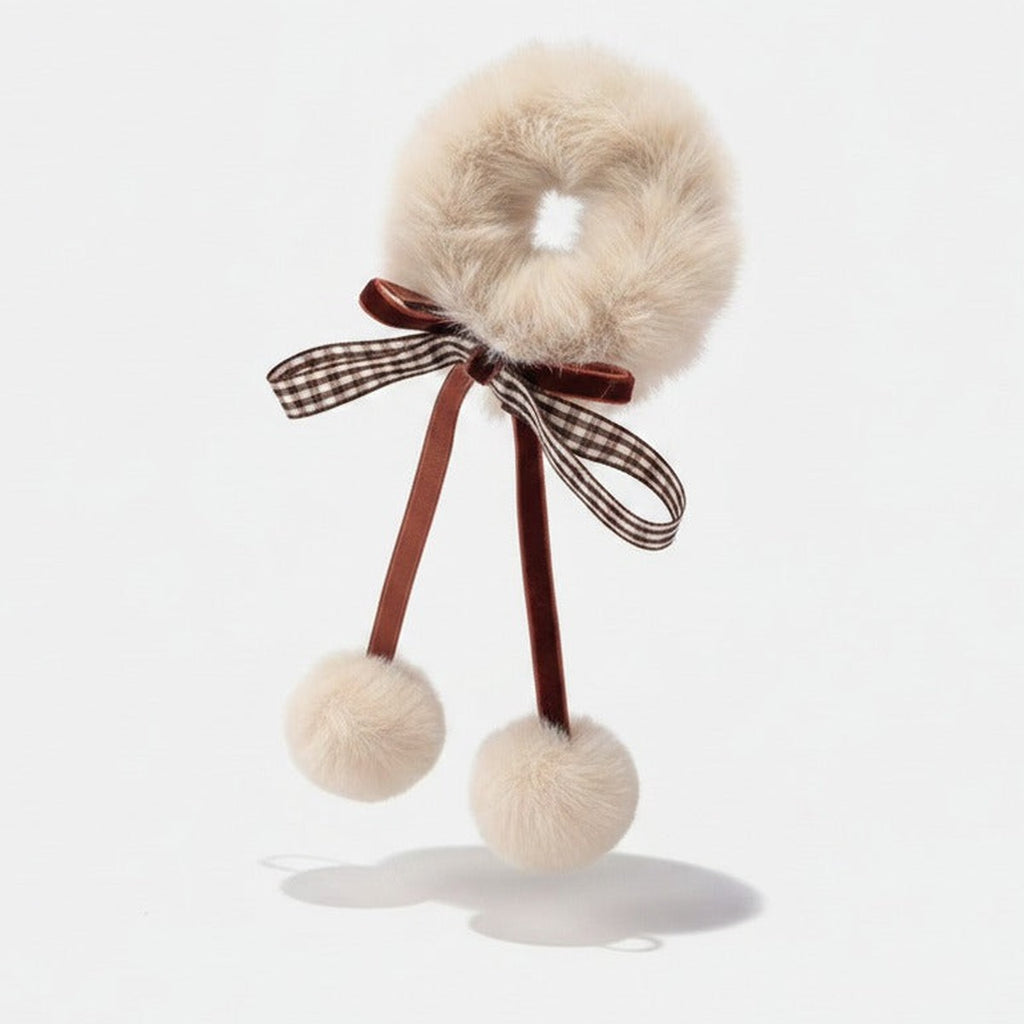 Crochet Bow Hair Clip with Pom - Cream
