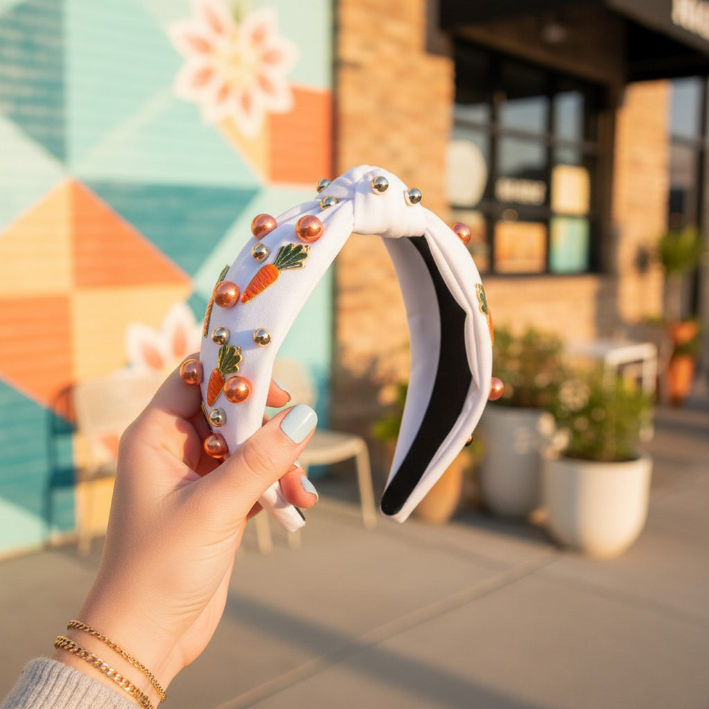 White Carrot Beaded Padded Headband