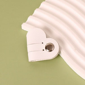 Heart PU Leather Cable Organizer Earphone Holder Strap - White