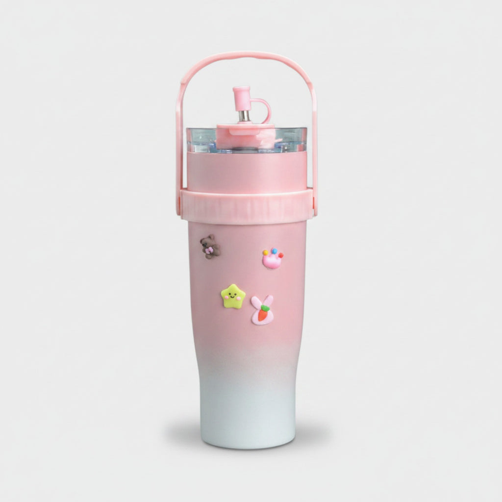 Pink Ombre Tumbler With Cute Charms