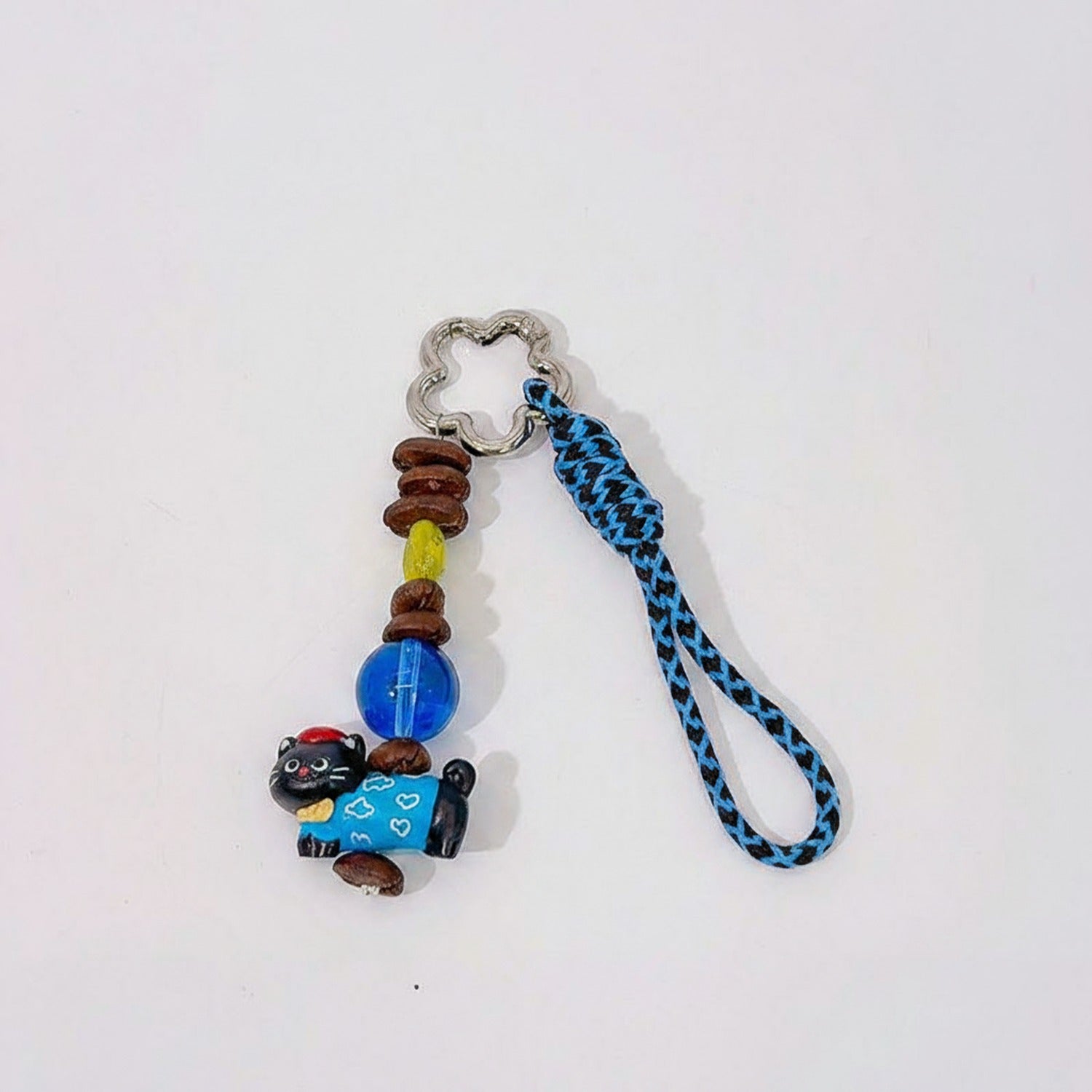 Acrylic Keyring With Beaded Charm And Woven Strap