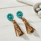 Turquoise Cluster Tassel Drop Earrings