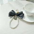 Pearl Bow Charm Keychain - Black