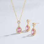 Pink Crystal Drop Jewelry Duo - Gold