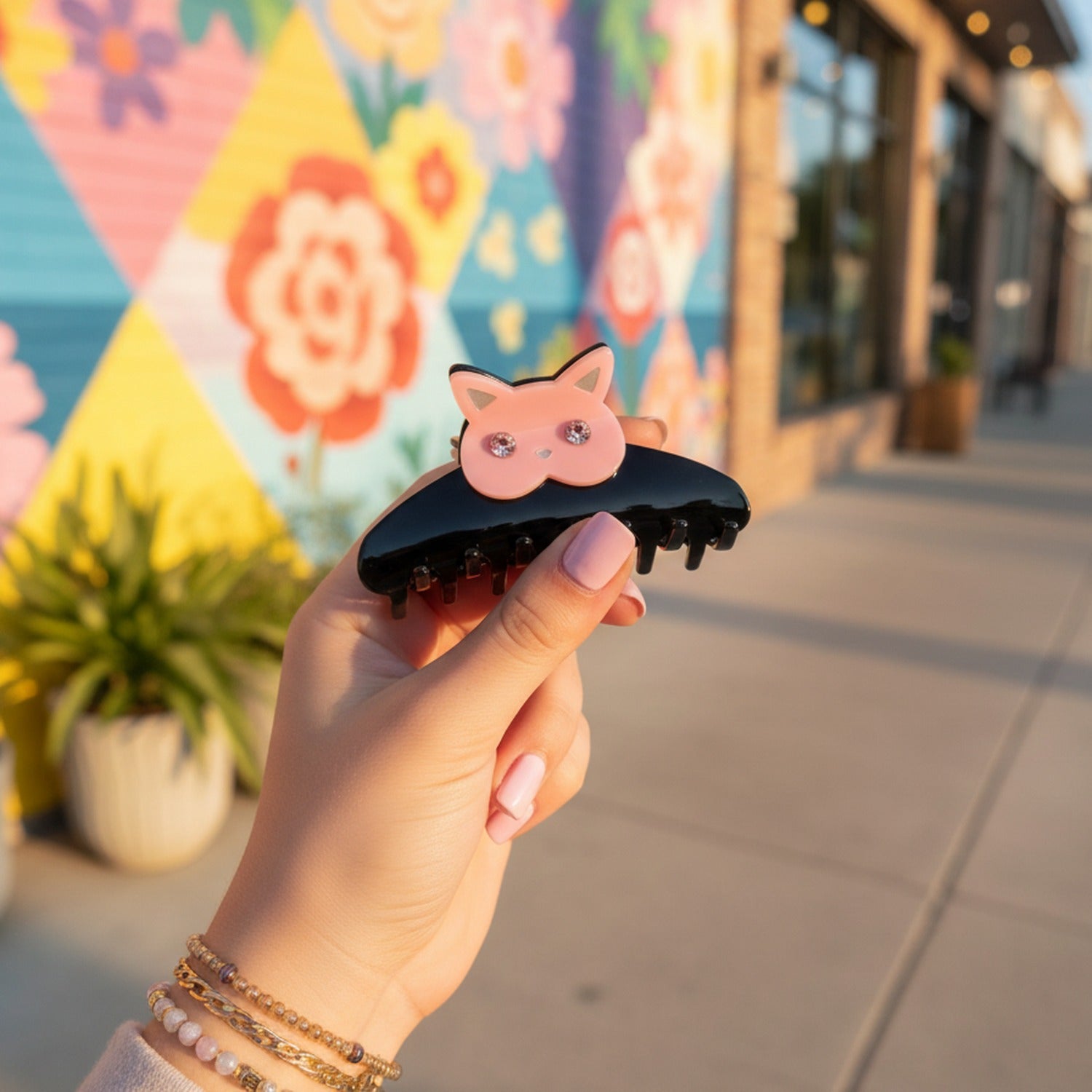Pink Rhinestone Cat Hair Claw Clip