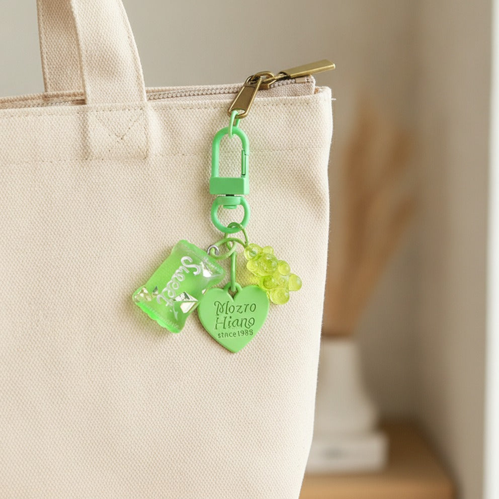 Candy Bear Heart Charm Keychain - Green
