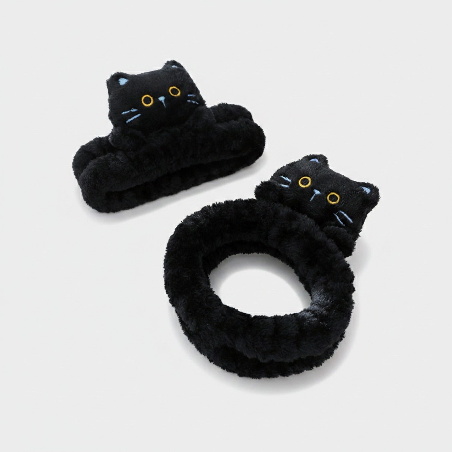 Black Fluffy Cat Hair Clips Set