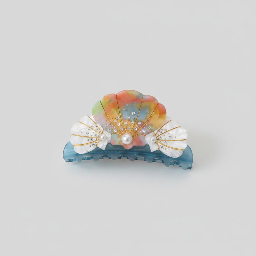 Shell Pearl Rainbow Rhinestone Hair Claw Clip