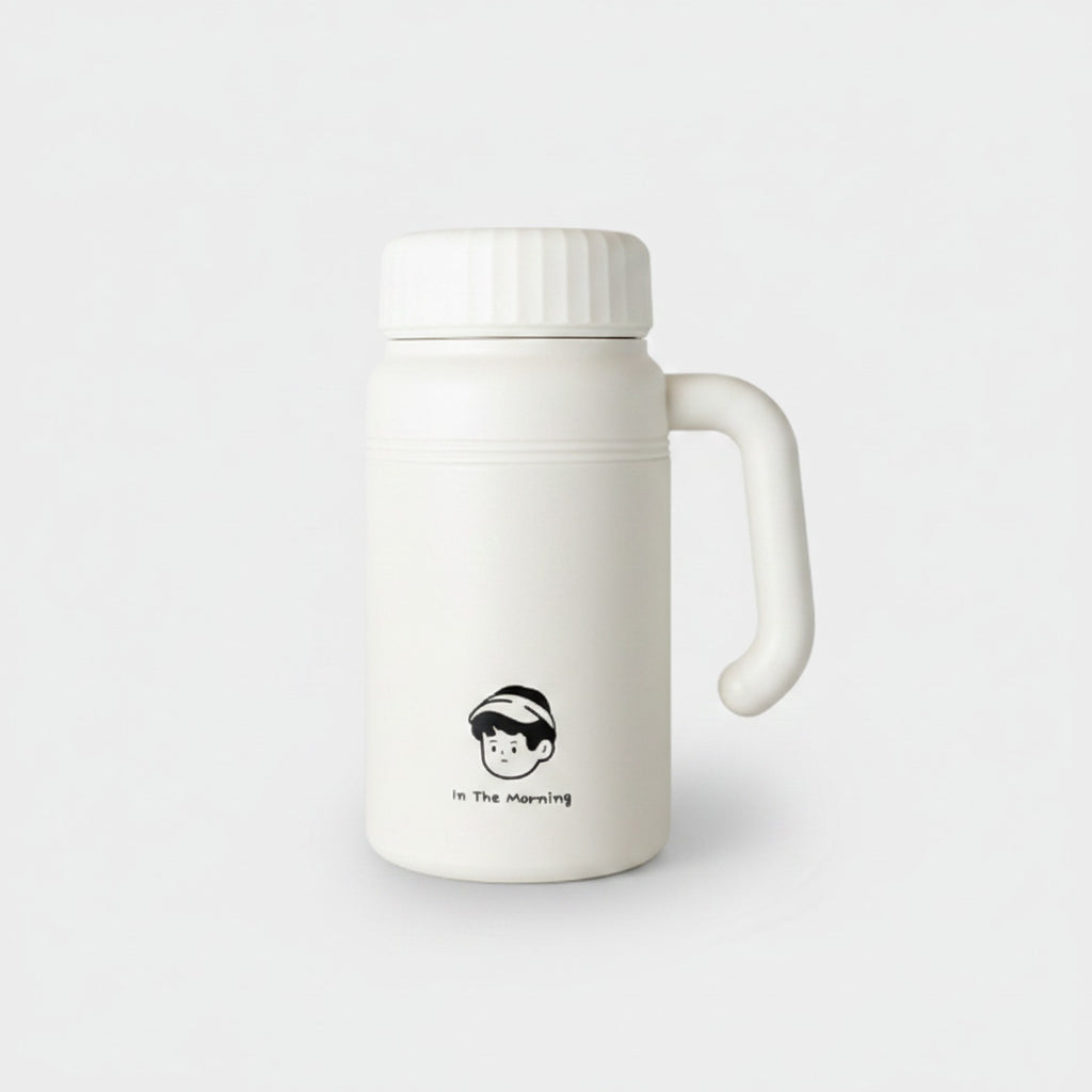 White Ceramic Tumbler With Handle Character Design