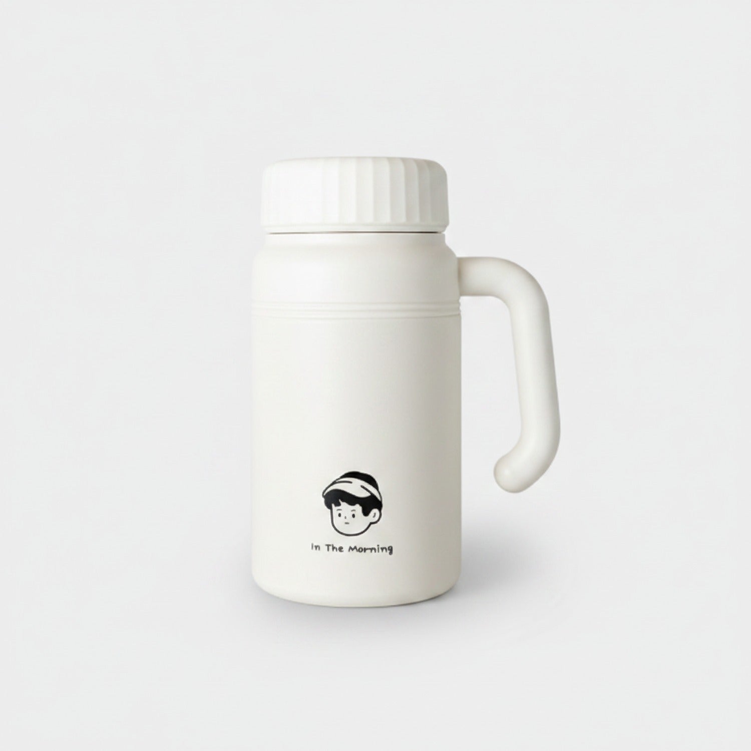 White Ceramic Tumbler With Handle Character Design