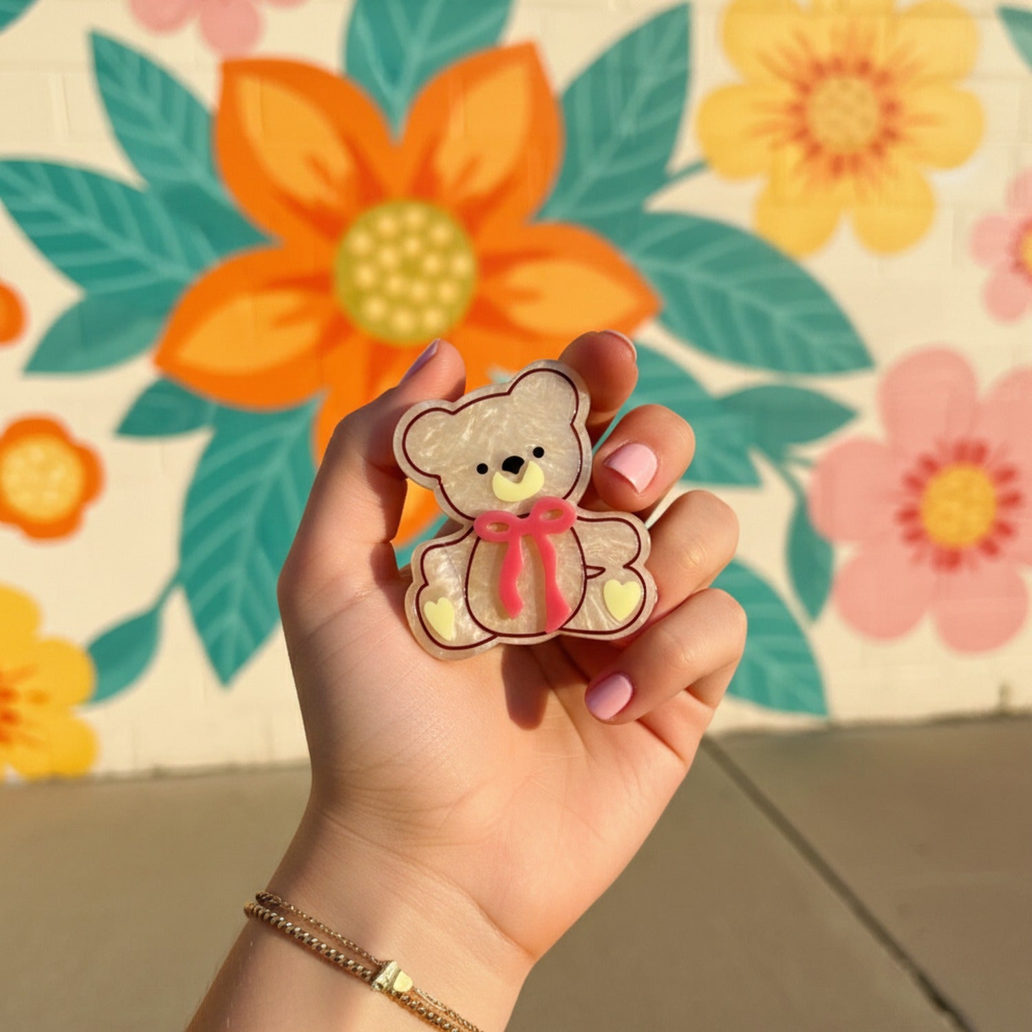 Teddy Bear Hair Claw With Pink Bow