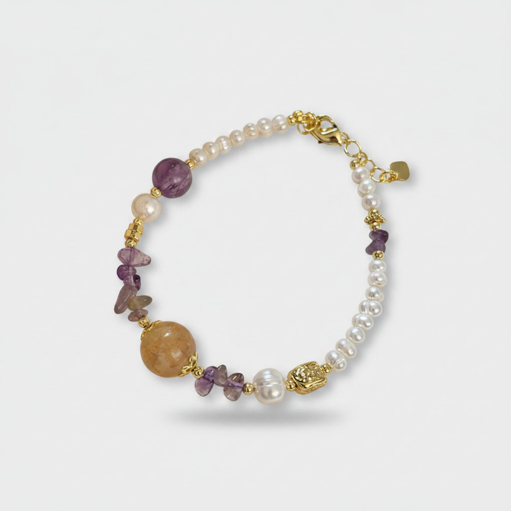 Pearl Amethyst Beaded Charm Bracelet