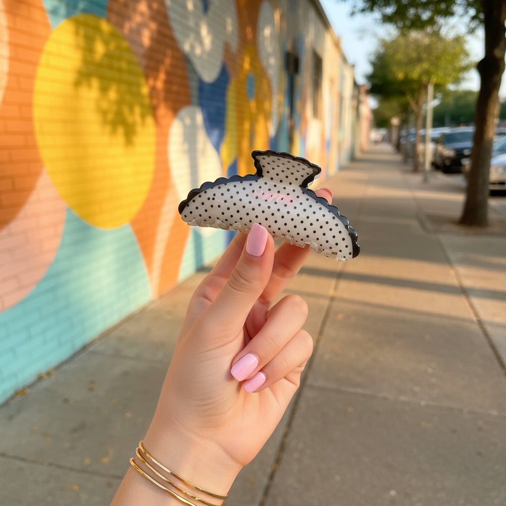 Beige Polka Dot Claw Hair Clip