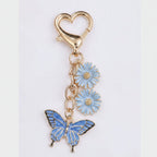 Blue Butterfly Daisy Flower Acrylic Keyring Charm