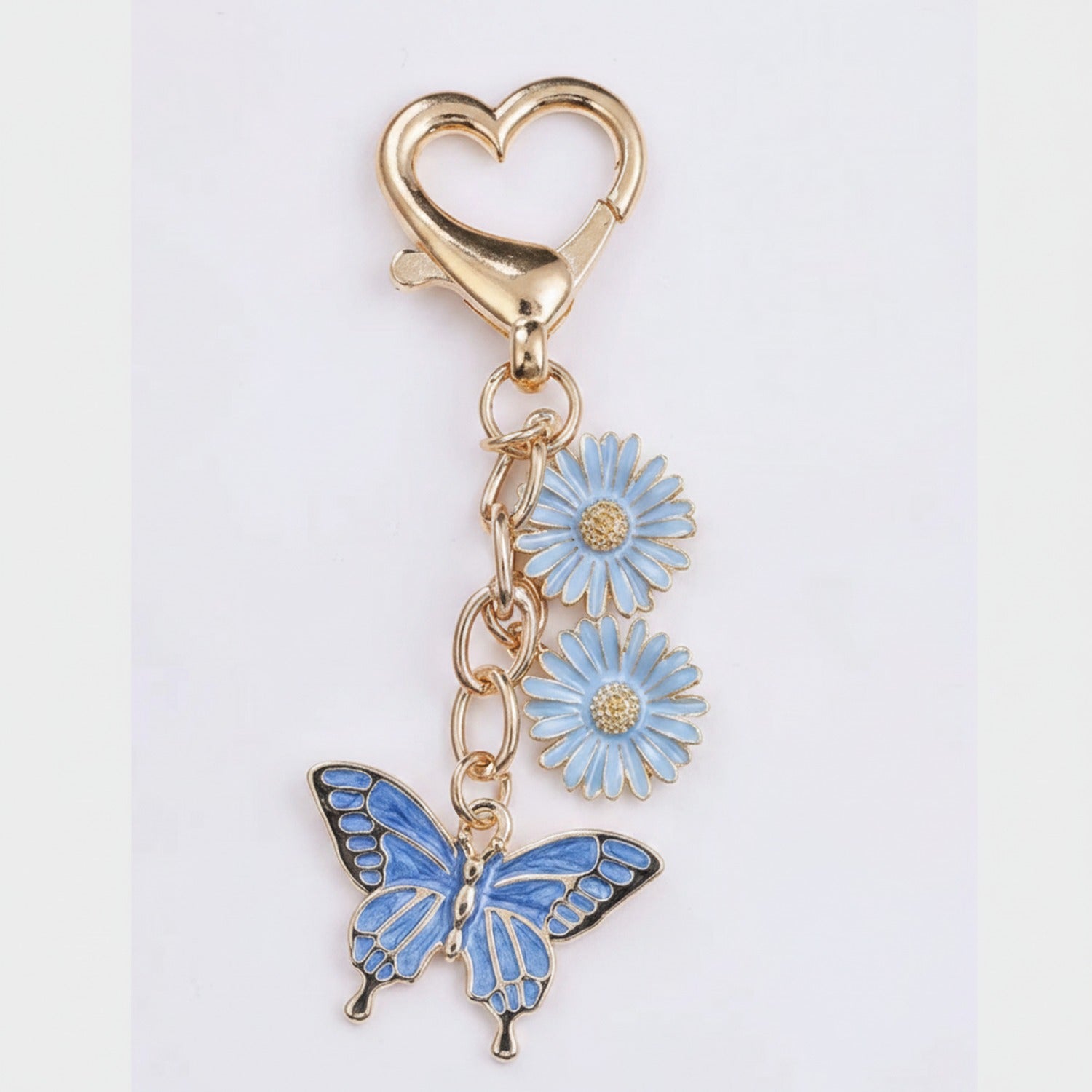 Blue Butterfly Daisy Flower Acrylic Keyring Charm