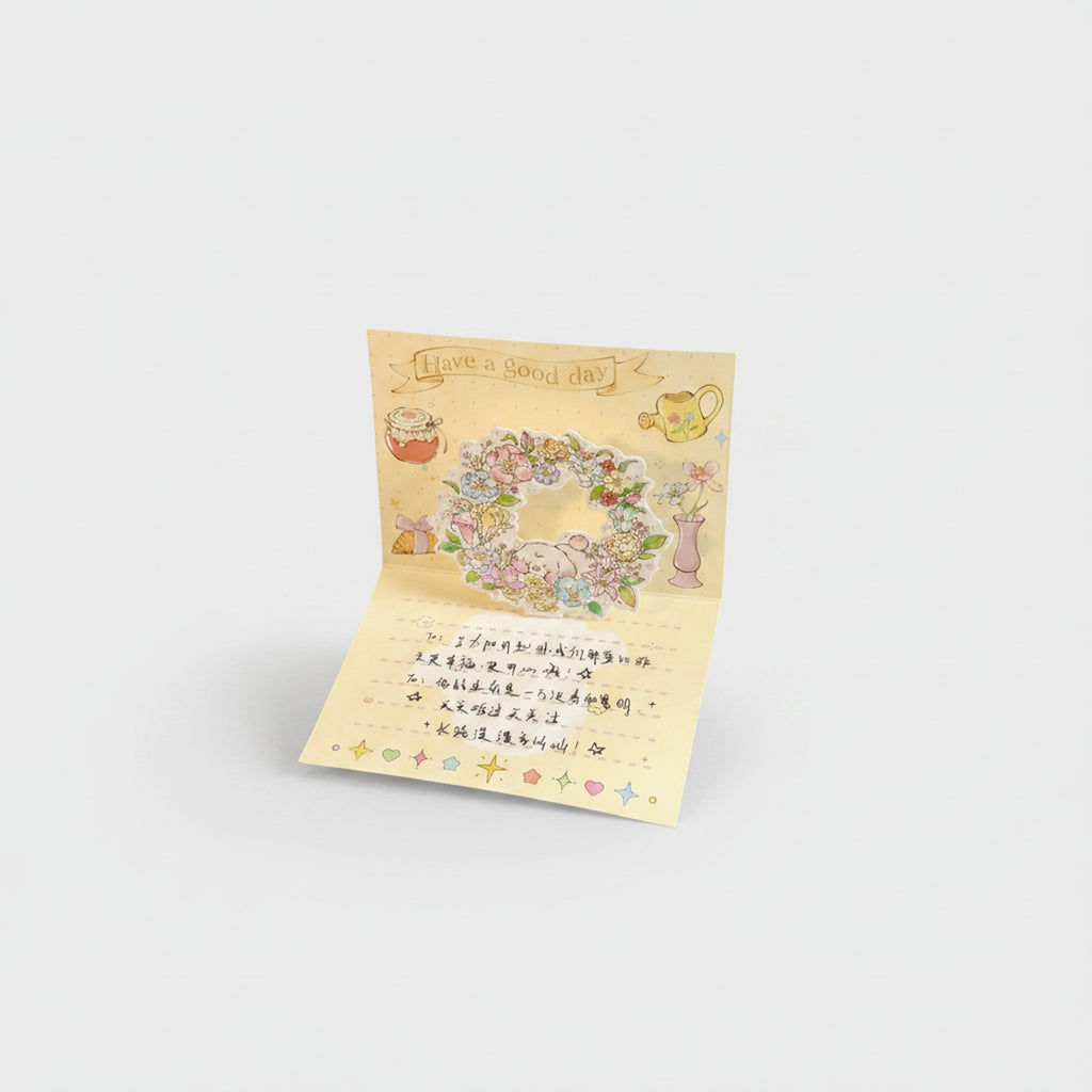 Floral Wreath Pop-Up Greeting Card With Stars