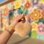 Beige Fuzzy Heart Pom Pom Keychain