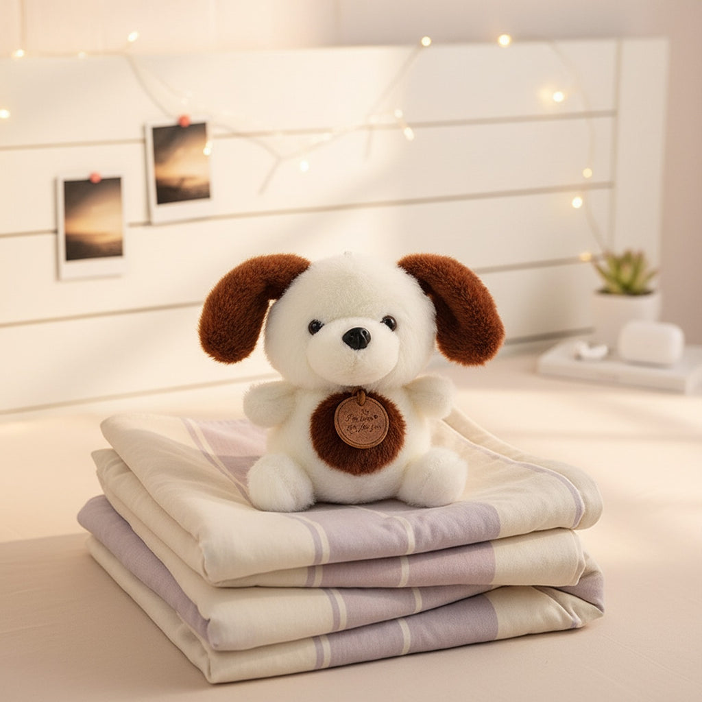 Cream And Brown Puppy Plush With Heart Charm