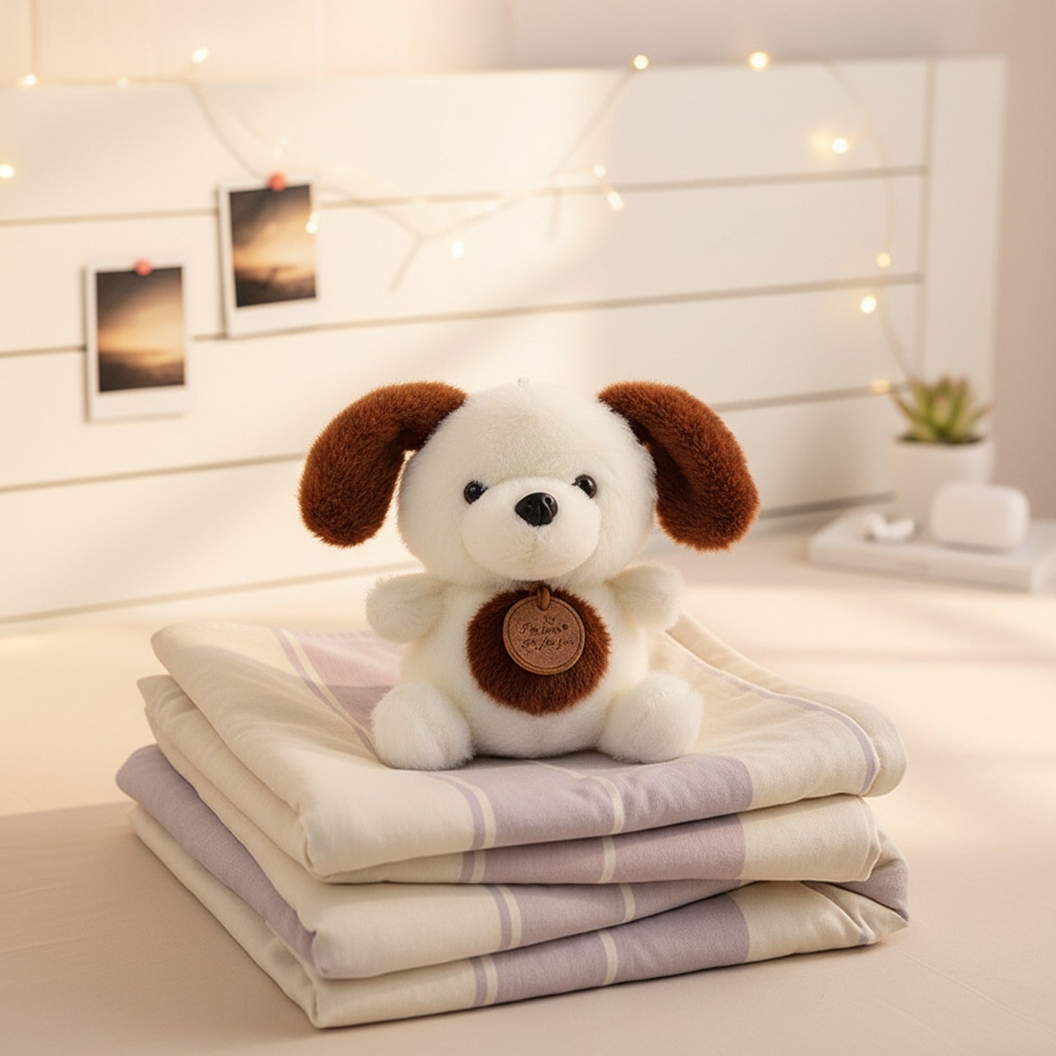 Cream And Brown Puppy Plush With Heart Charm