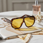 Black Oversized Aviator Sunglasses with Gold Trim