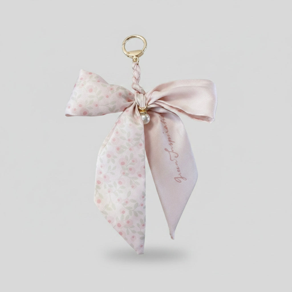 Blush Floral Ribbon Bow Acrylic Keyring