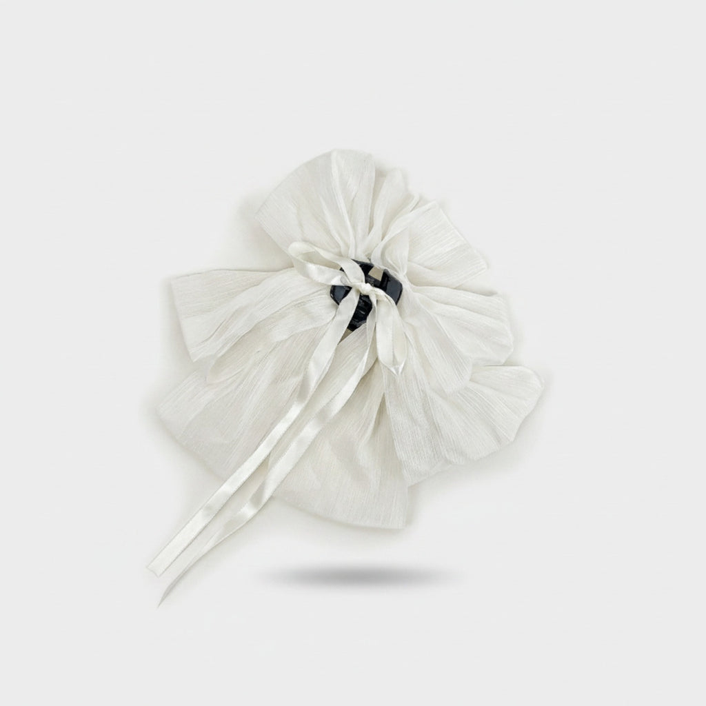 Ivory Textured Bow Hair Claw Clip