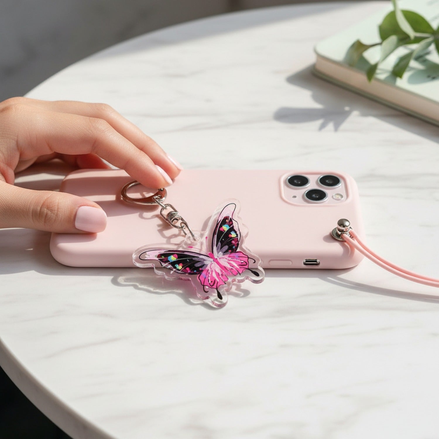 Butterfly Acrylic Keyring Charm Pink Black