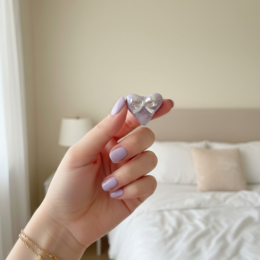 Purple Heart Bow Stud Earrings