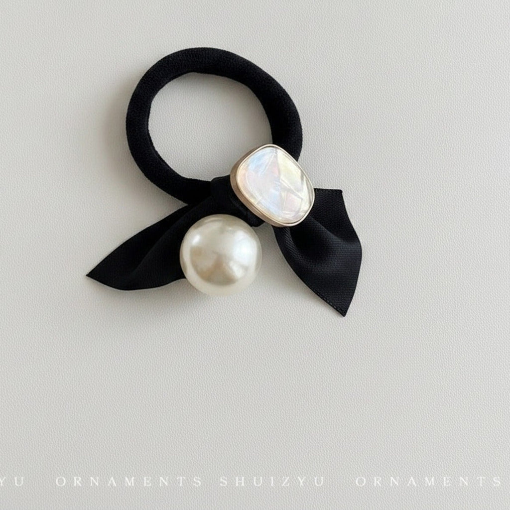 Pearl And Opal Stone Black Ribbon Hair Tie – hair accessories (view 1)