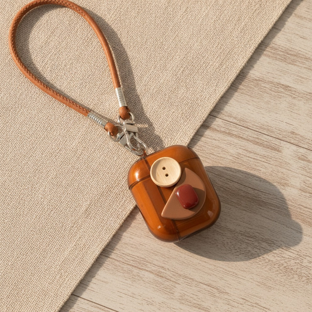 Button Detail Earbuds Case - Brown (for AirPods Pro 3)