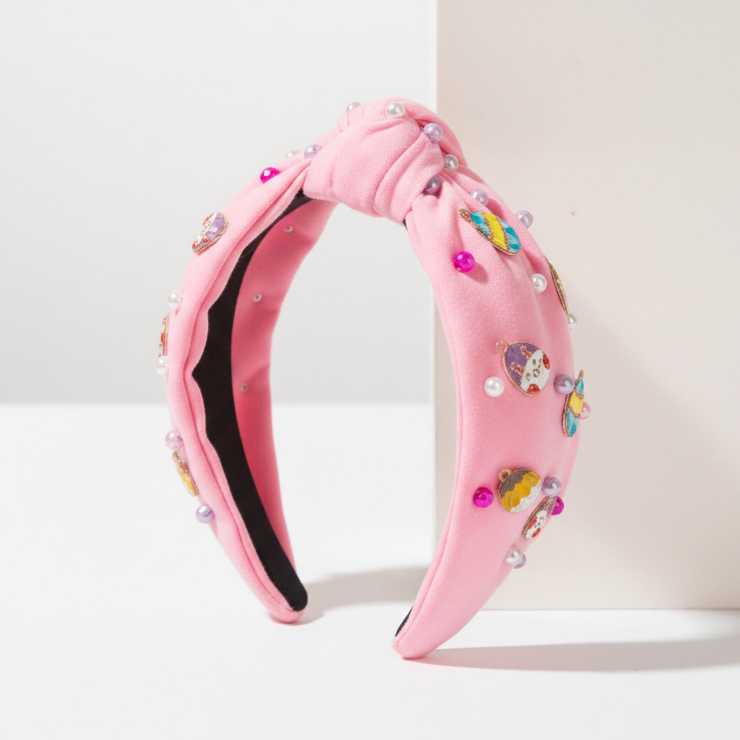 White Padded Headband With Colorful Charm Embellishments