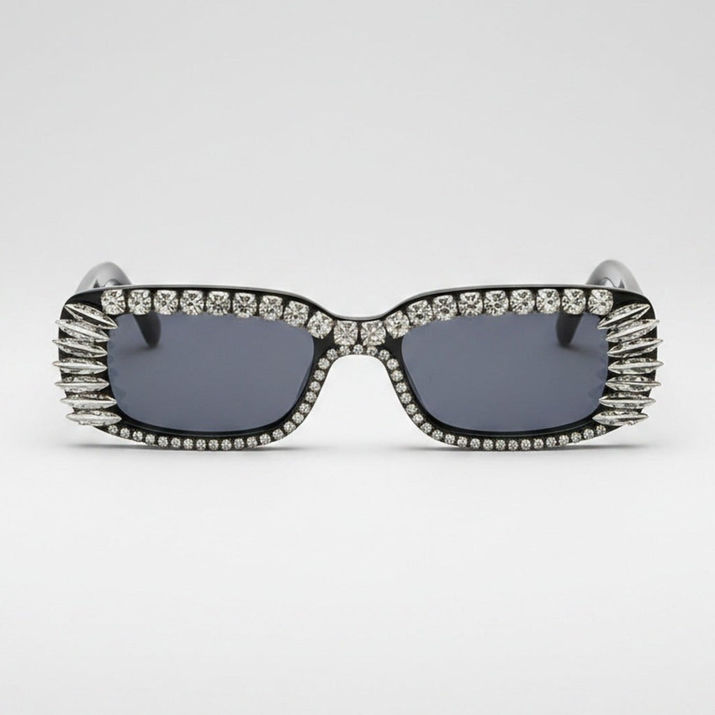 Black Rhinestone Rectangle Sunglasses With Fringe Detail – eyewear (view 1)