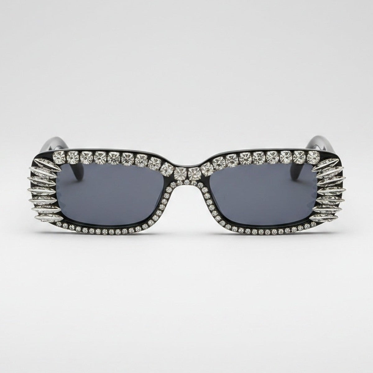 Black Rhinestone Rectangle Sunglasses With Fringe Detail – eyewear (view 1)