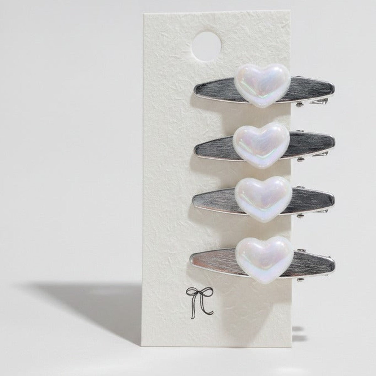 Gemstone Heart Claw Hair Clip Set - Pearl Heart – hair accessories (view 1)