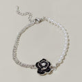 Rose Pearl Beaded Chain Bracelet - SW-S377 Black – jewelry (view 1)