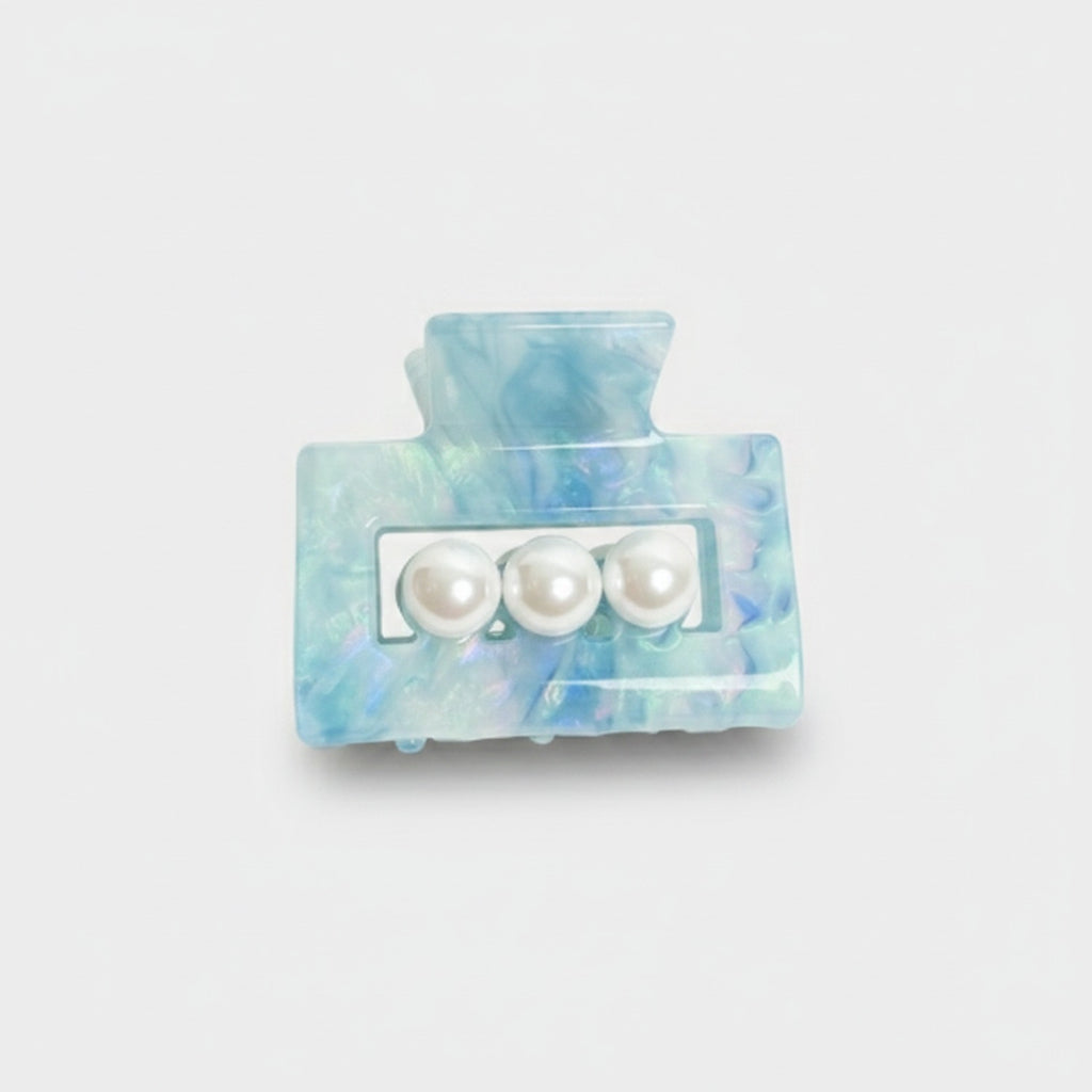 Pearl Accent Blue Marble Hair Claw Clip