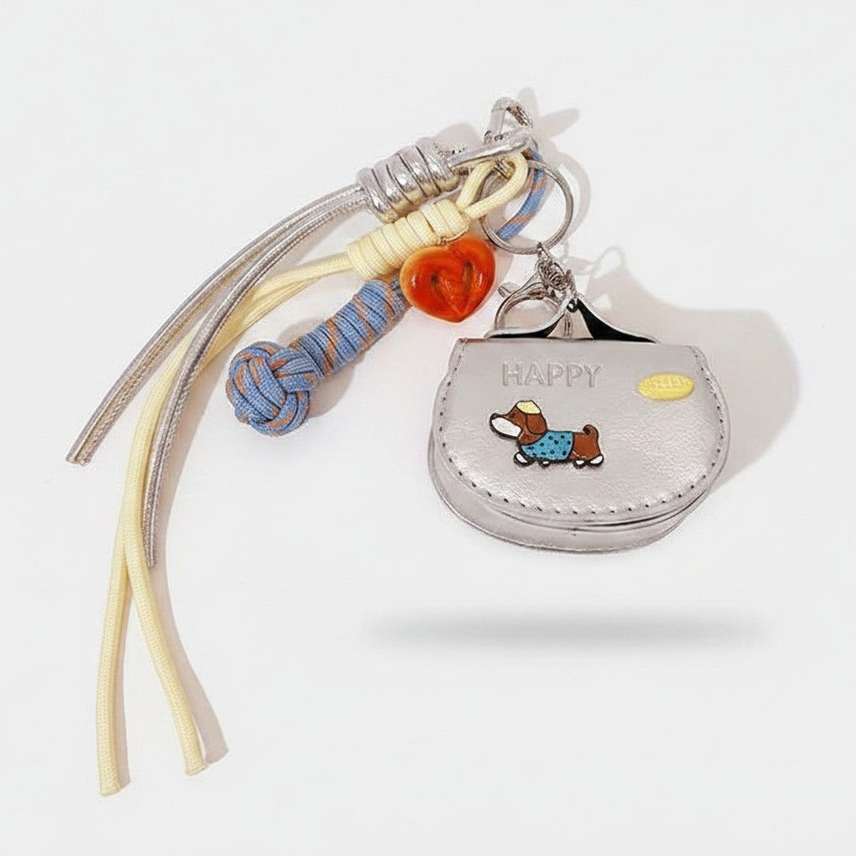 Dog Charm Braided Rope Keychain - Blue Polka Dot Puppy A12 – novelty & toys (view 1)