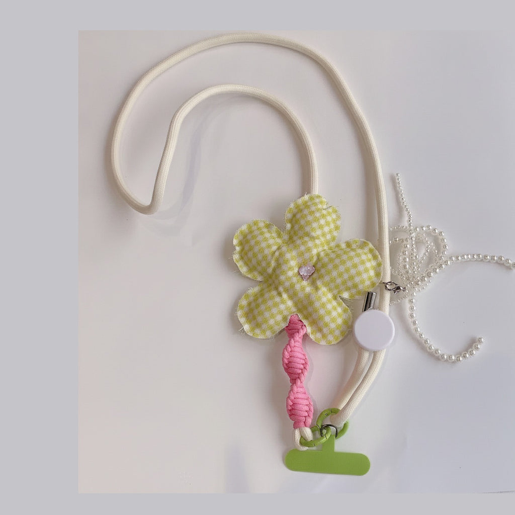 Flower Phone Charm Strap - Green Plaid Floral – tech (view 1)