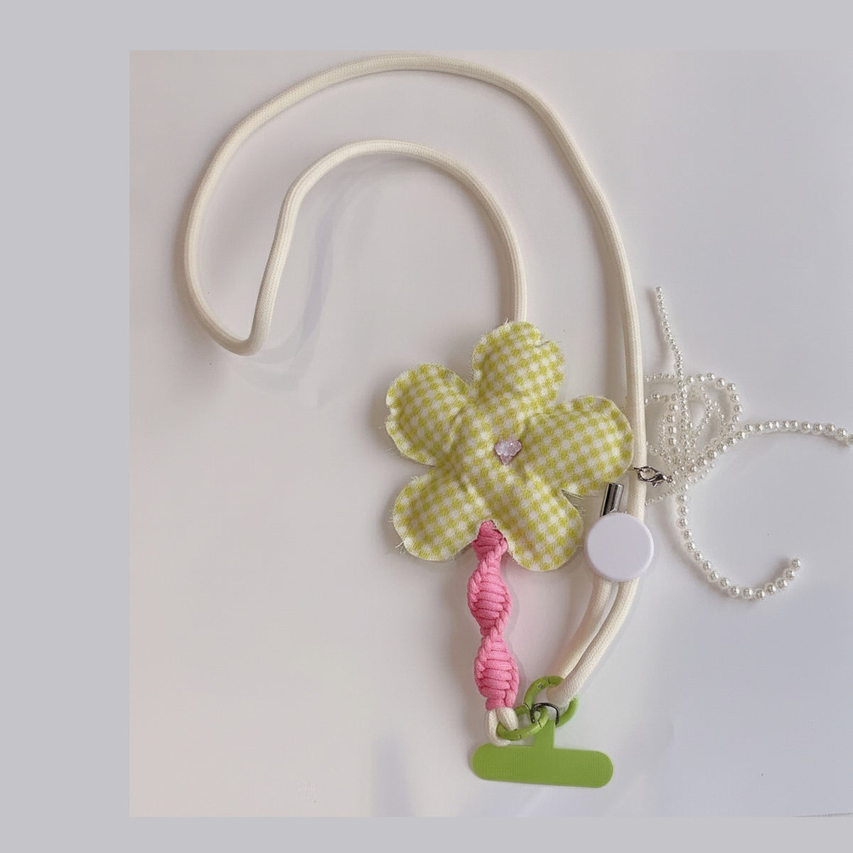 Flower Phone Charm Strap - Green Plaid Floral – tech (view 1)