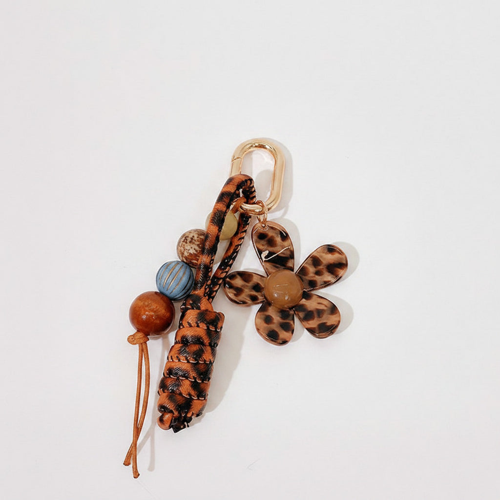 Leopard Print Acrylic Flower Charm Keyring