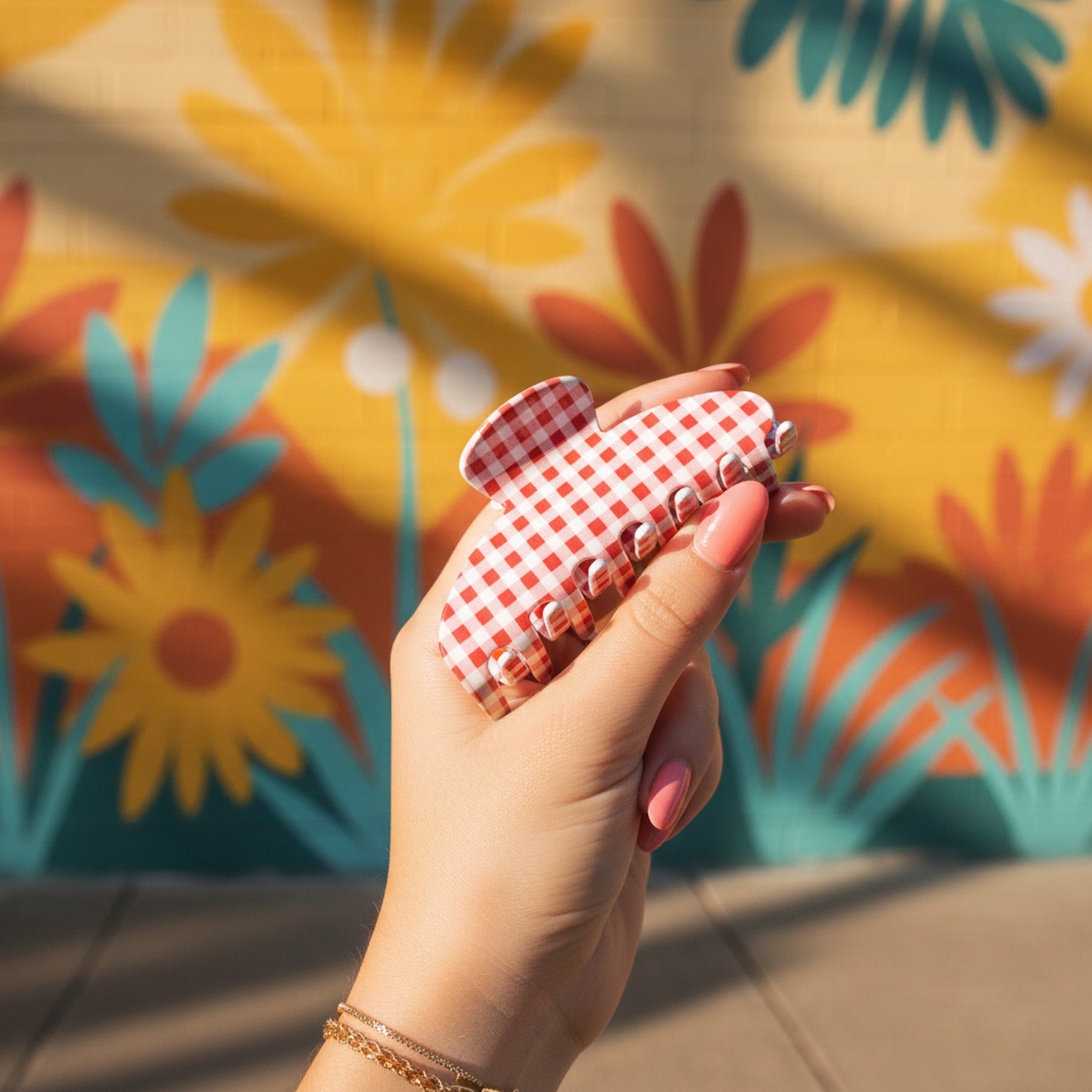 Red Gingham Check Hair Claw Clip