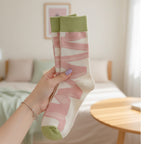 Wavy Stripe Crew Socks Pink Green