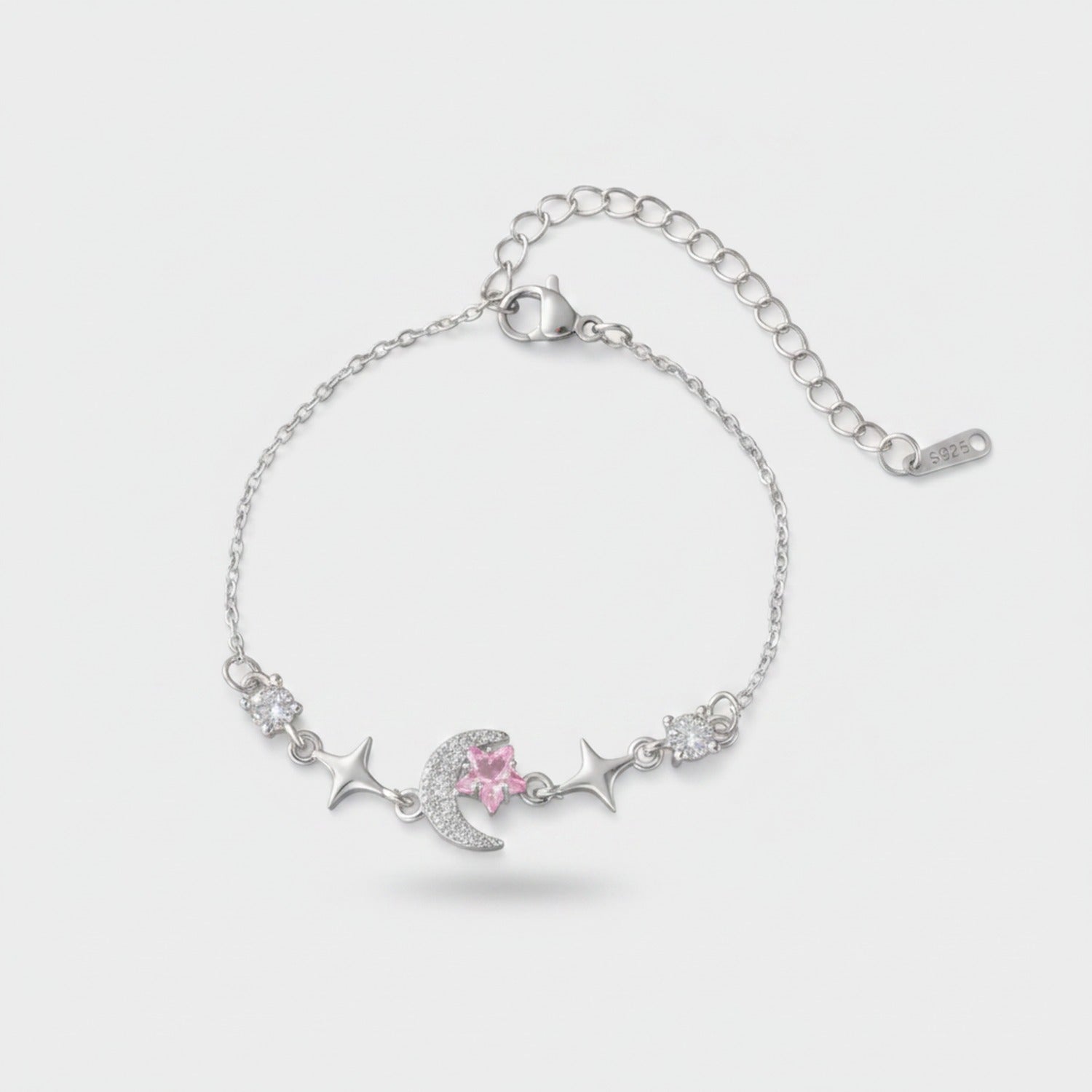 Gold Moon Star Charm Bracelet With Rhinestones