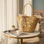 Straw Tote Bag With Floral Ribbon Bow