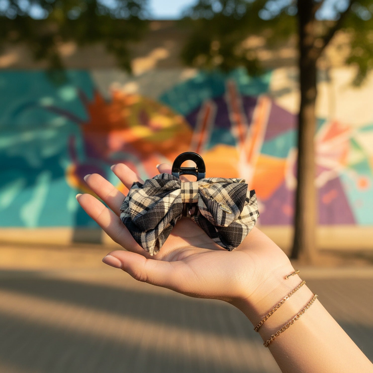Plaid Fabric Bow Hair Claw Clip