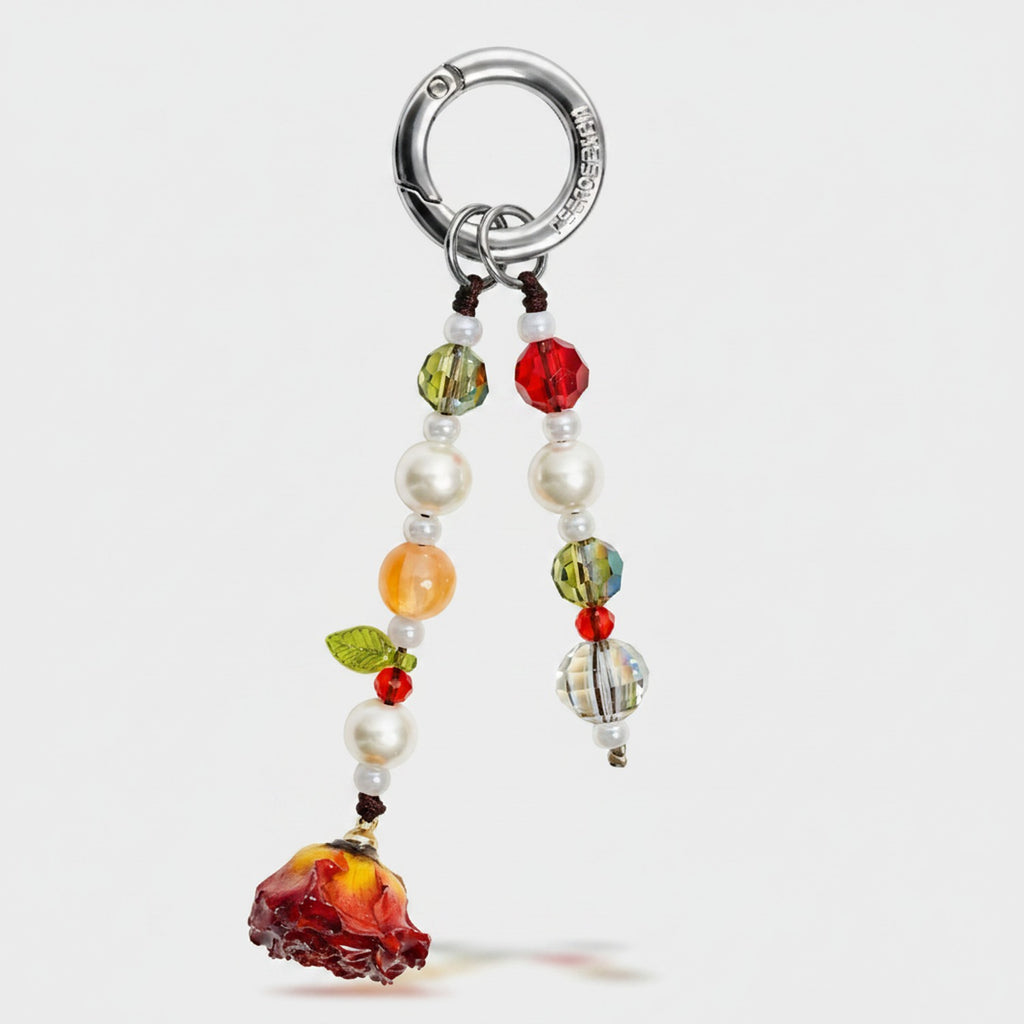 Beaded Pearl Flower Charm Acrylic Keyring