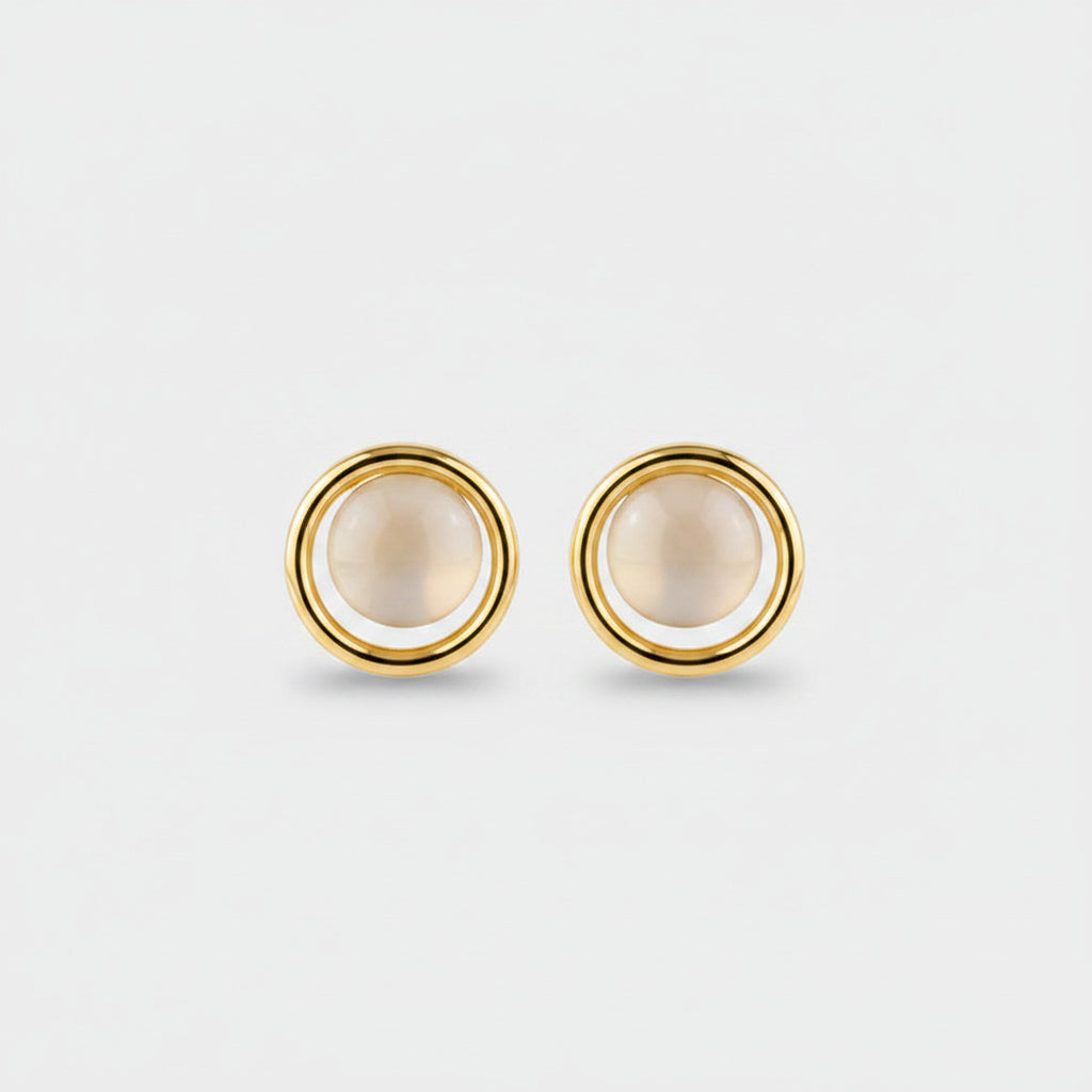 Pearl Round Gold Stud Earrings