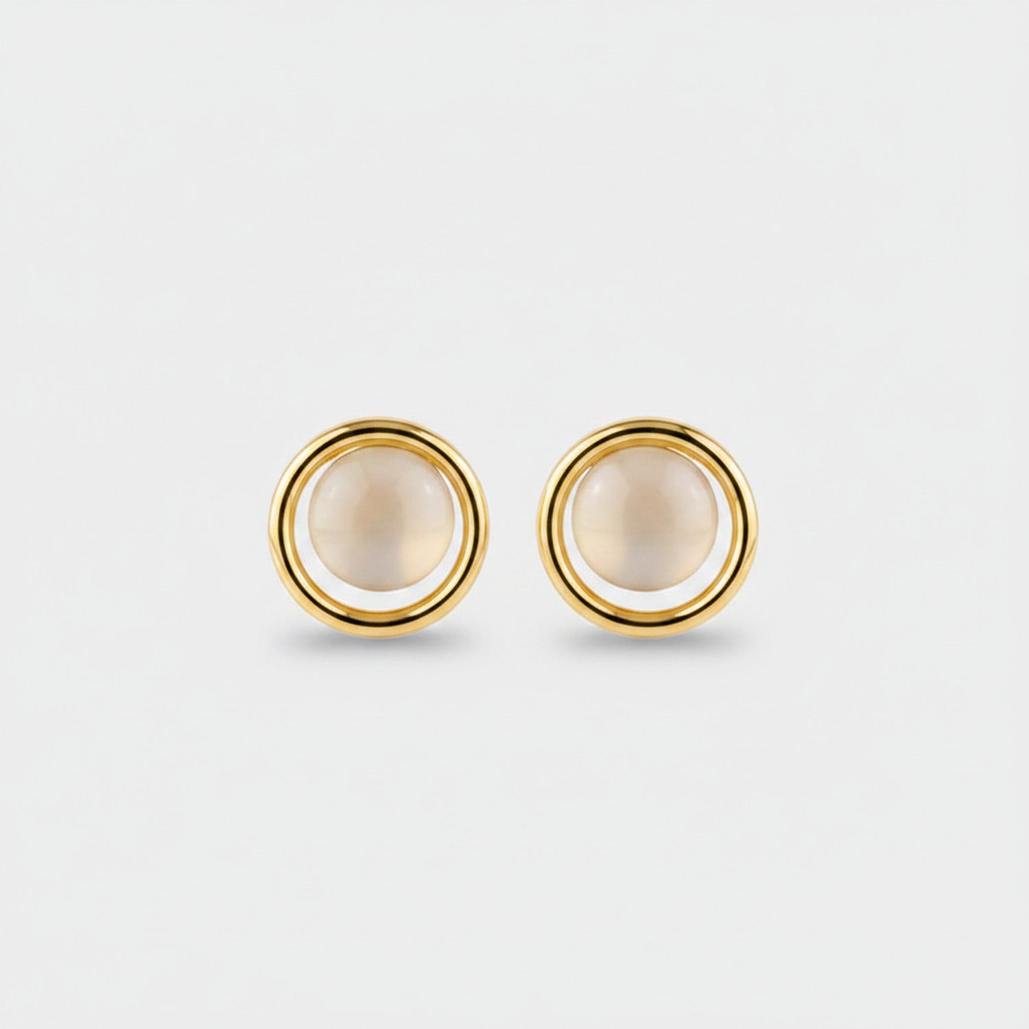 Pearl Round Gold Stud Earrings