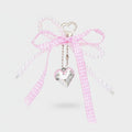 Pearl Beaded Heart Charm Keyring With Pink Bow